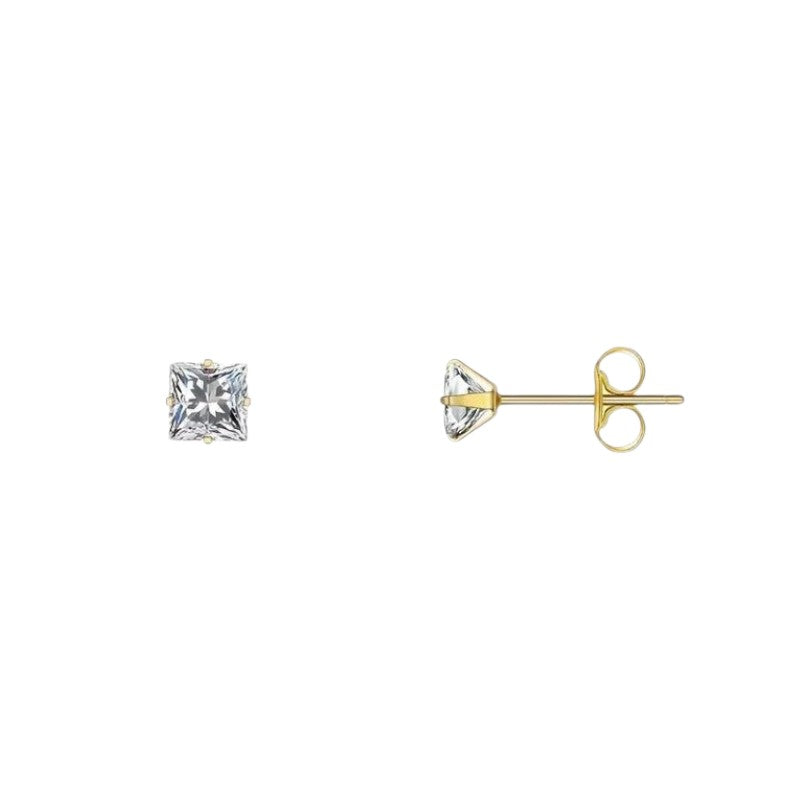 Stalen Goudkleurige Vierkante Oorbellen Transparant - 4mm -