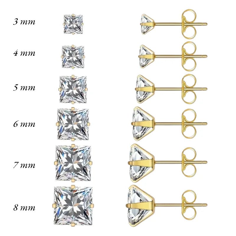 Stalen Goudkleurige Vierkante Oorbellen Transparant - 4mm -