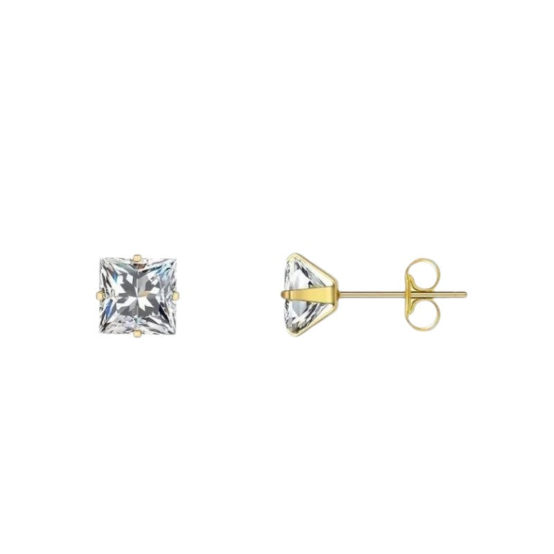 Stalen Goudkleurige Vierkante Oorbellen Transparant - 6mm -