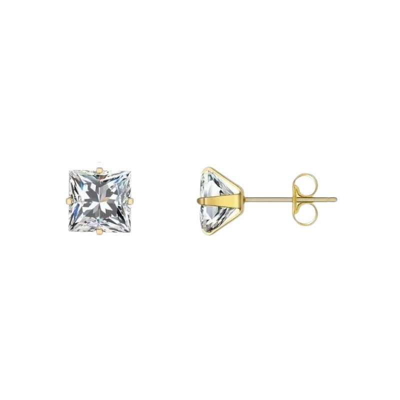 Stalen Goudkleurige Vierkante Oorbellen Transparant - 7mm -