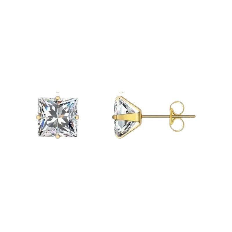 Stalen Goudkleurige Vierkante Oorbellen Transparant - 8mm -