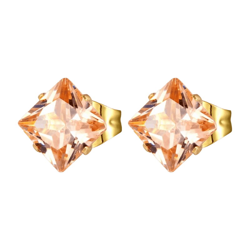 Goudkleurige Vierkante Oorbellen Met Champagne Zirkonia - 4mm -