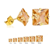 Goudkleurige Vierkante Oorbellen Met Champagne Zirkonia - 6mm -