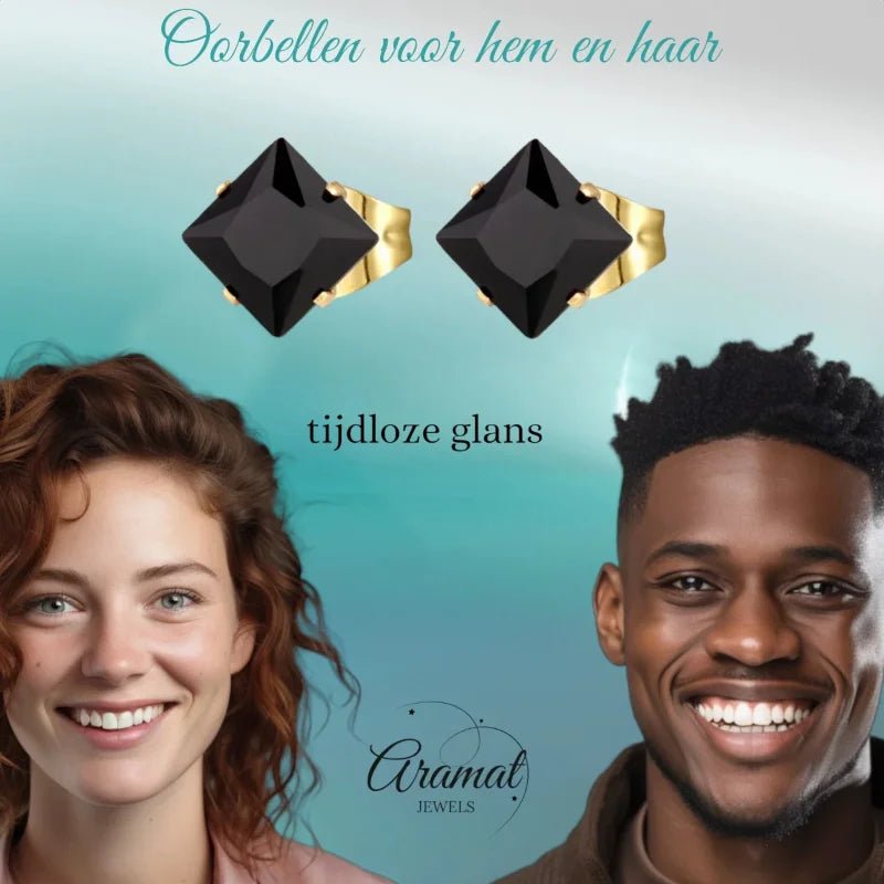 Rvs Vierkante Oorbellen Met Zwarte Zirkonia - 4mm -
