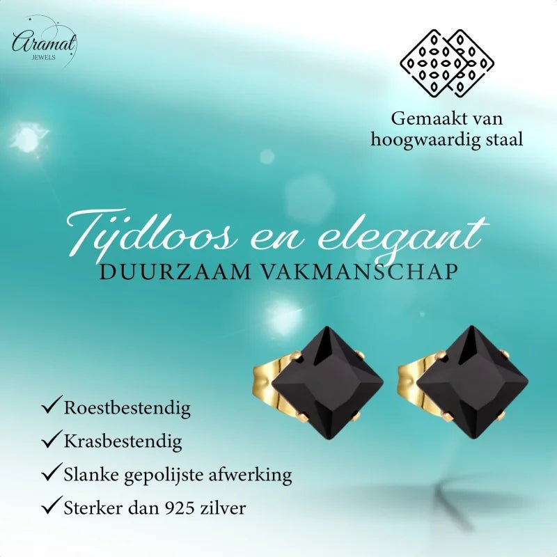 Rvs Vierkante Oorbellen Met Zwarte Zirkonia - 4mm -