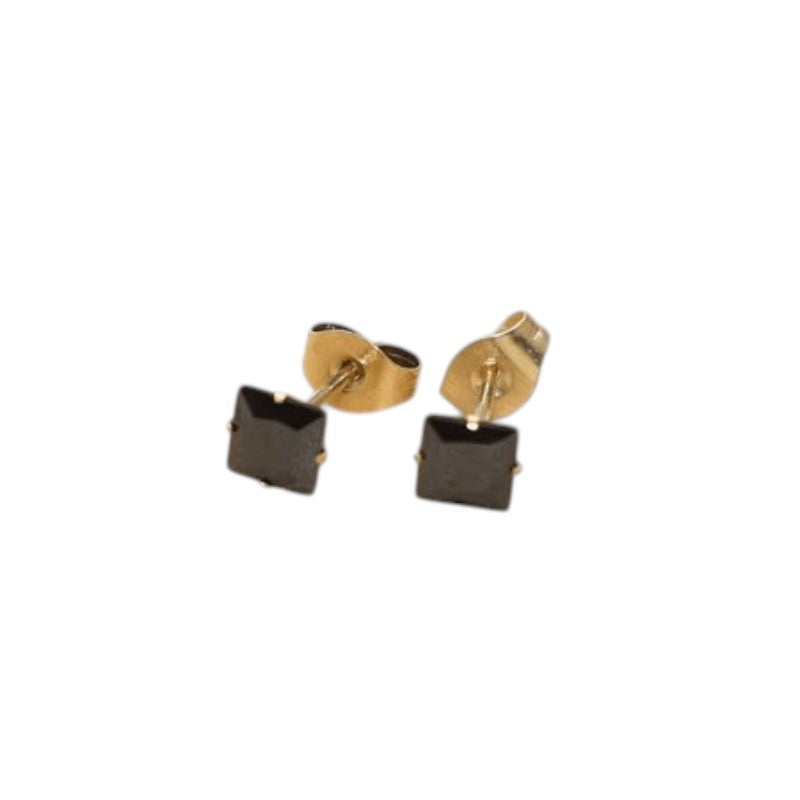 Rvs Vierkante Oorbellen Met Zwarte Zirkonia - 5mm -