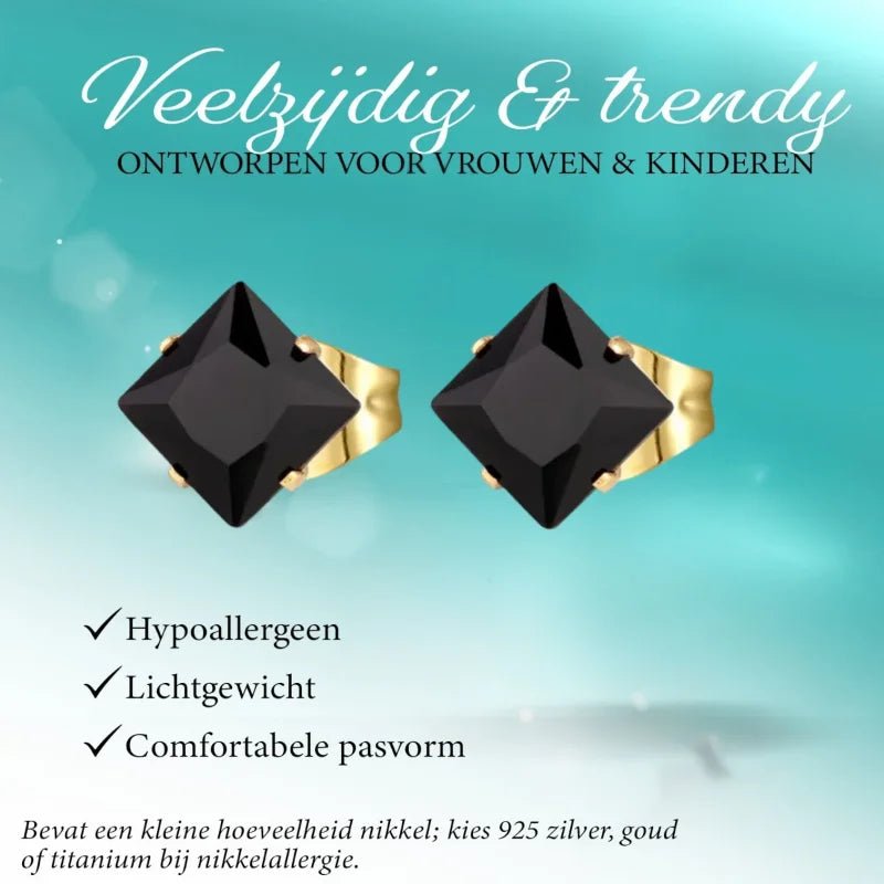 Rvs Vierkante Oorbellen Met Zwarte Zirkonia - 5mm -