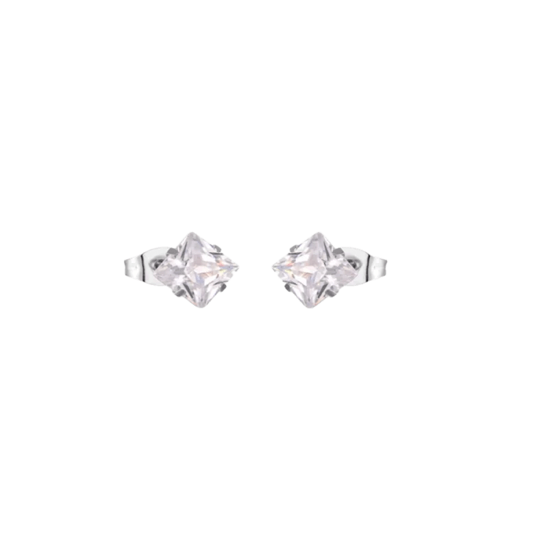 Zilverkleurige Vierkante zirkonia Oorbellen - 3mm -