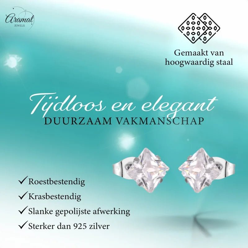 Zilverkleurige Vierkante zirkonia Oorbellen - 3mm -