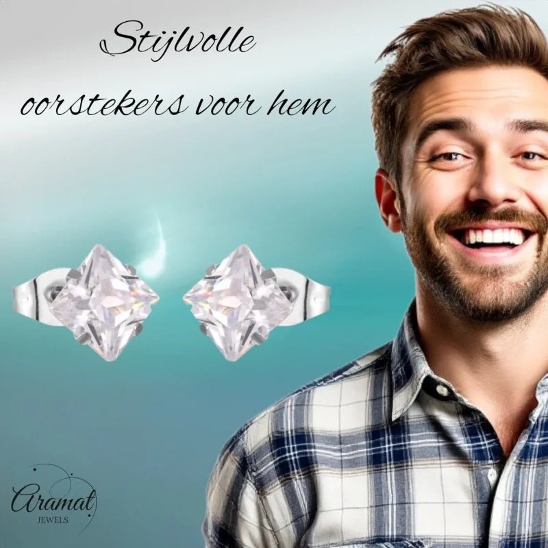 Zilverkleurige Vierkante zirkonia Oorbellen - 3mm -