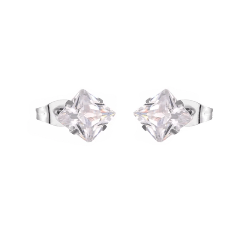 Zilverkleurige Vierkante zirkonia Oorbellen - 4mm -