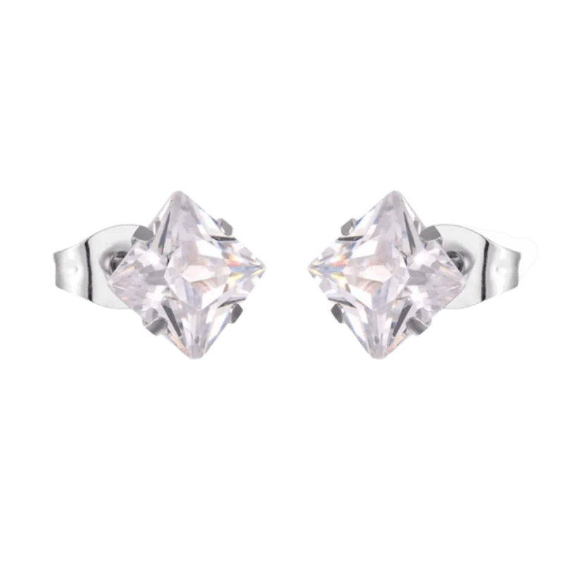 Zilverkleurige Vierkante zirkonia Oorbellen - 4mm -