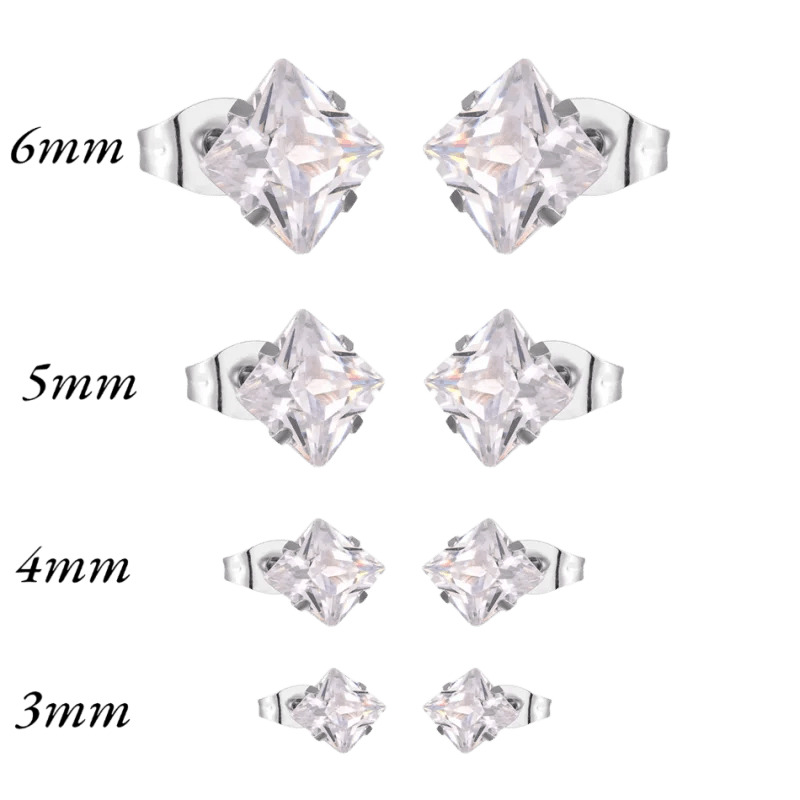 Zilverkleurige Vierkante zirkonia Oorbellen - 6mm -