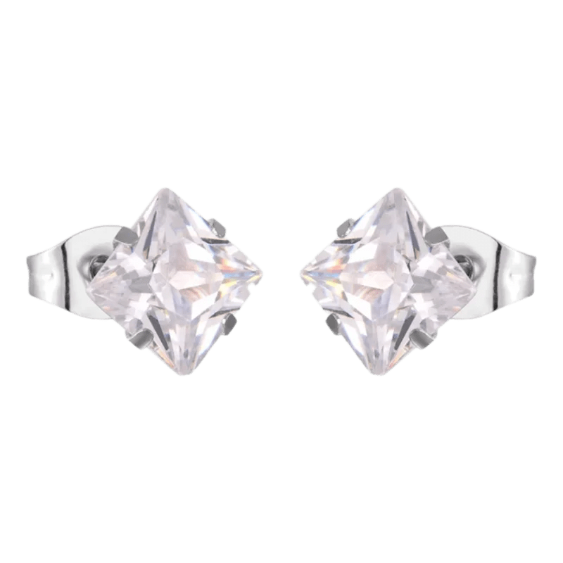 Zilverkleurige Vierkante zirkonia Oorbellen - 7mm -