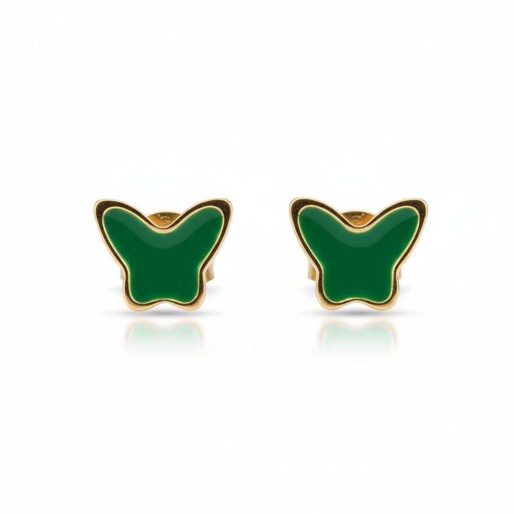 Goudkleurige Vlinder Oorbellen RVS en Emaille - Groen -