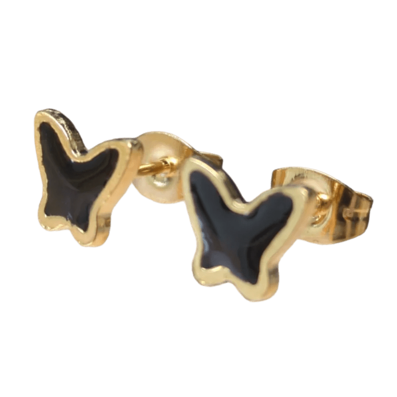 Goudkleurige Vlinder Oorbellen RVS en Emaille - Wit -