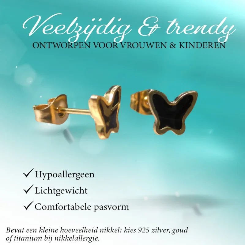 Goudkleurige Vlinder Oorbellen RVS en Emaille - Wit -