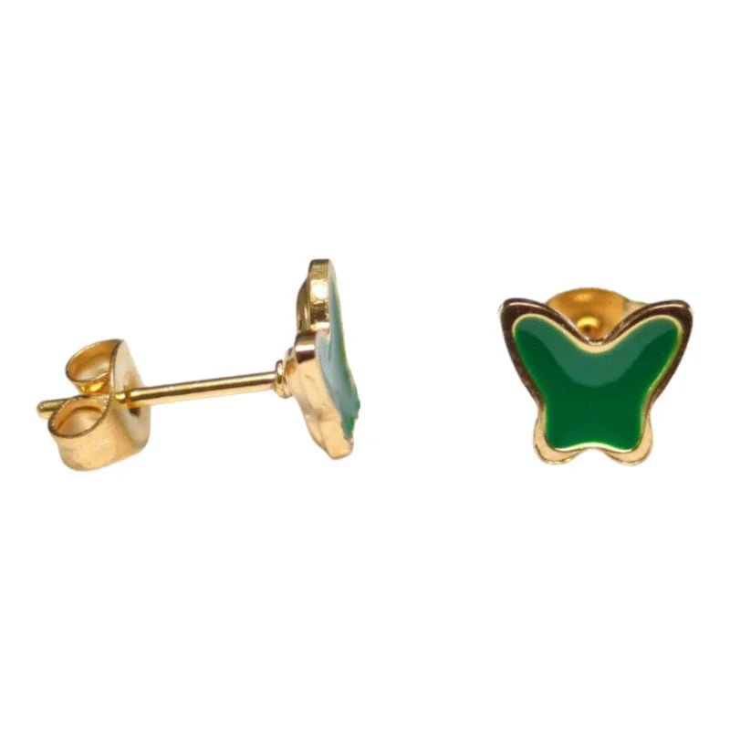 Goudkleurige Vlinder Oorbellen RVS en Emaille - Wit -