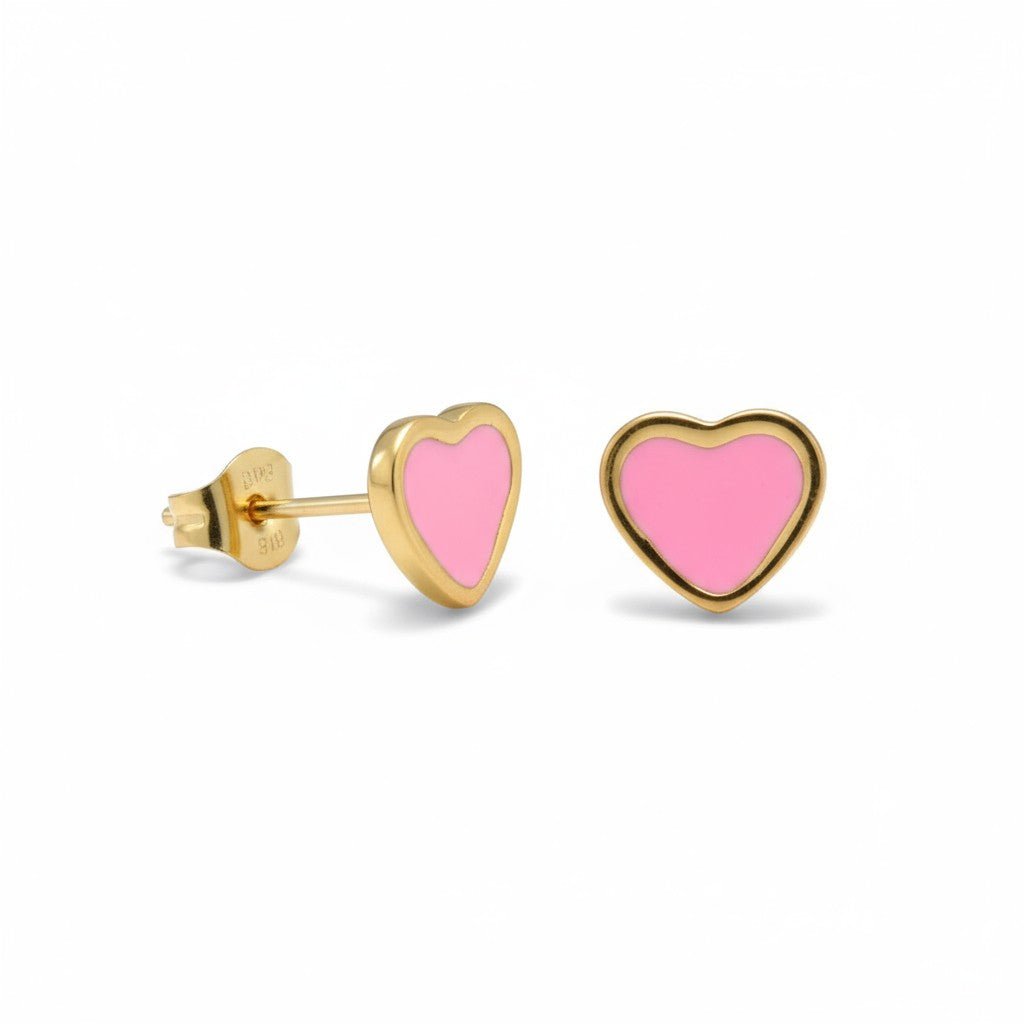 Hartjes Oorbellen In Roestvrij Staal Met Emaille - Licht Roze -