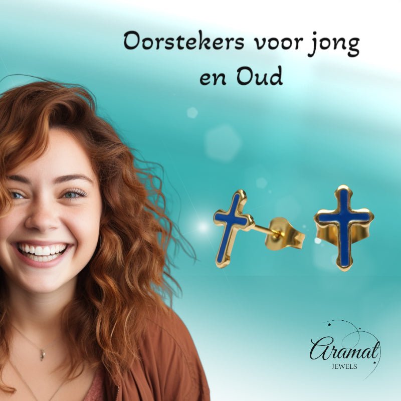 Goudkleurige Kruisjes Oorbellen Met Emaille Afwerking - Wit -
