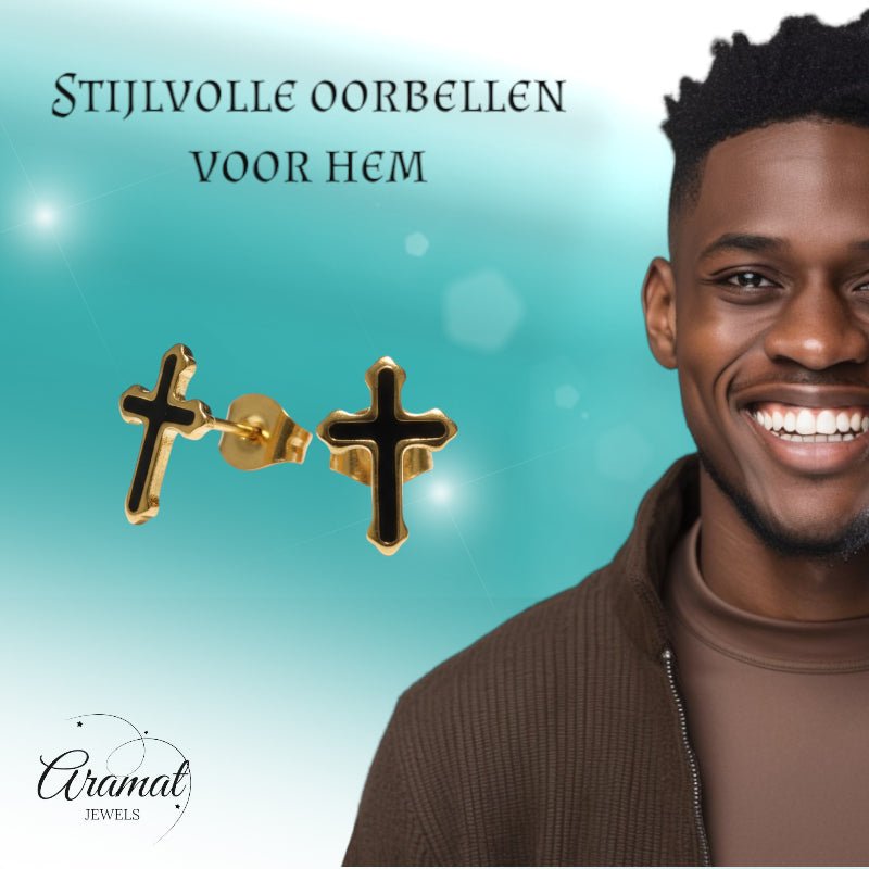 Goudkleurige Kruisjes Oorbellen Met Emaille Afwerking - Paars -