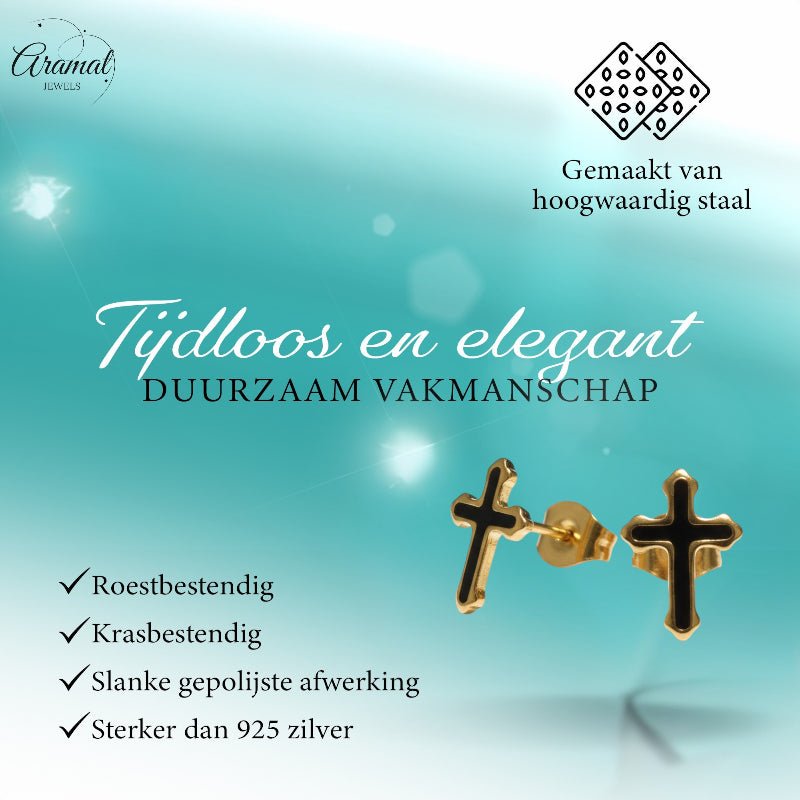 Goudkleurige Kruisjes Oorbellen Met Emaille Afwerking - Blauw -