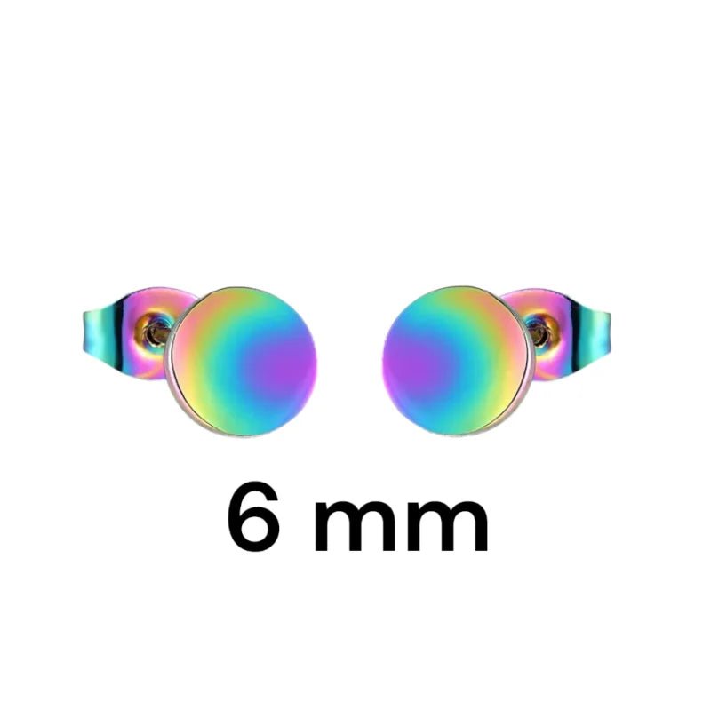 Regenboogkleurige Stalen Ronde Oorbellen Van Roestvrij Staal - 6mm -