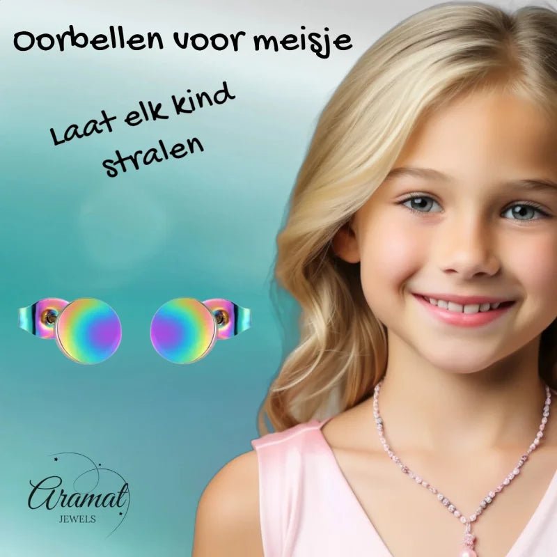 Regenboogkleurige Stalen Ronde Oorbellen Van Roestvrij Staal - 8mm -