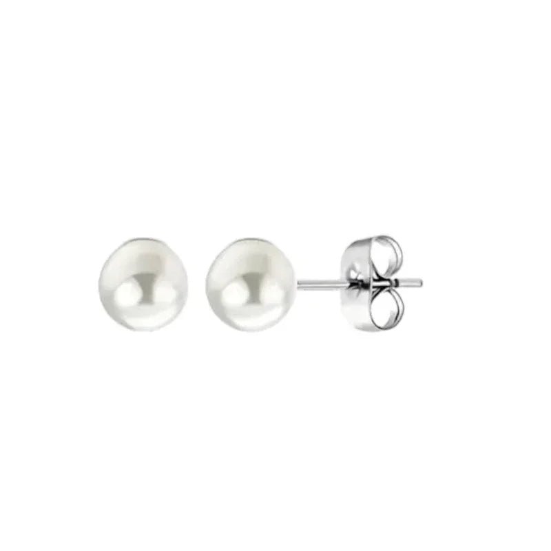 Stalen Witte Parel Oorbellen In Roestvrij Staal - 4mm -