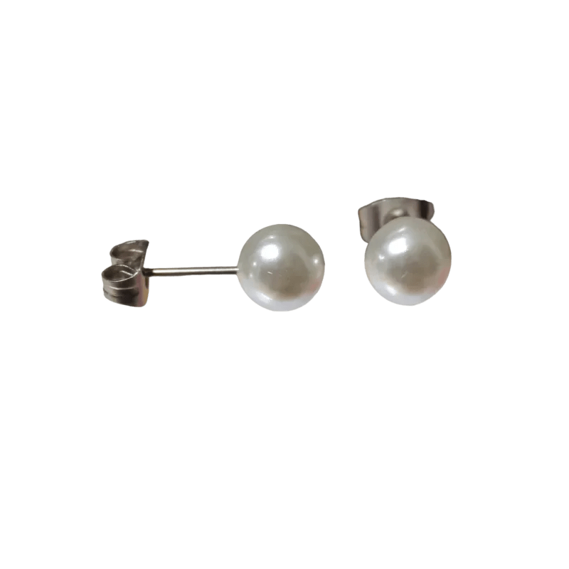 Stalen Witte Parel Oorbellen In Roestvrij Staal - 4mm -