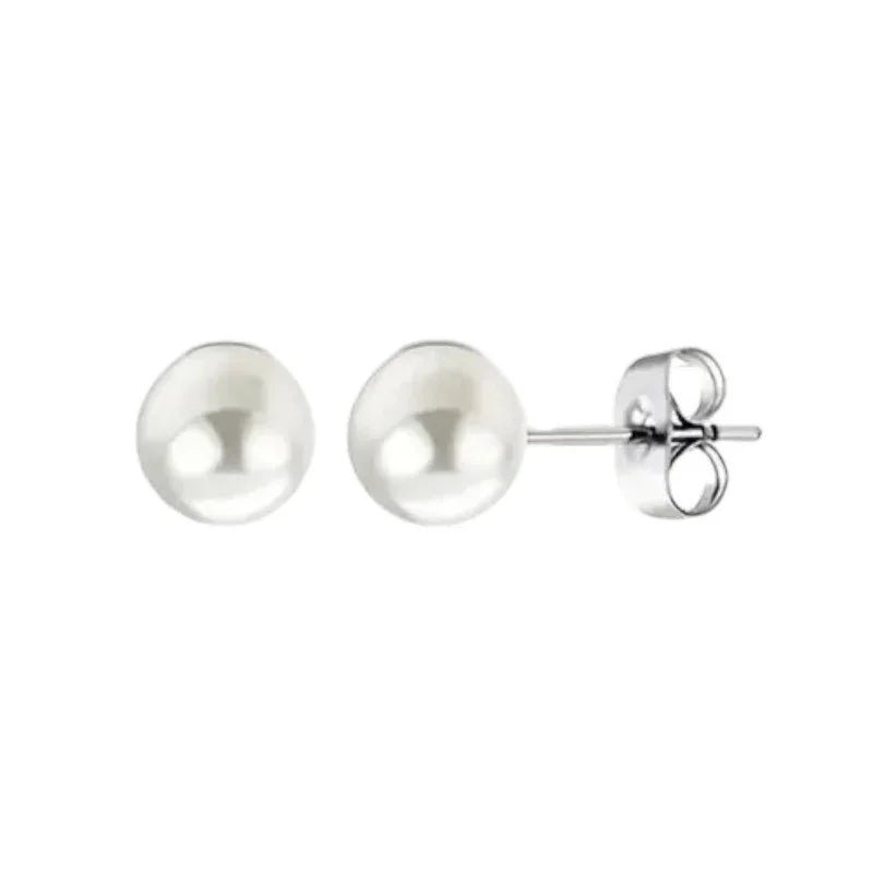 Stalen Witte Parel Oorbellen In Roestvrij Staal - 5mm -