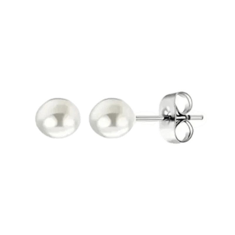 Stalen Witte Parel Oorbellen In Roestvrij Staal - 5mm -