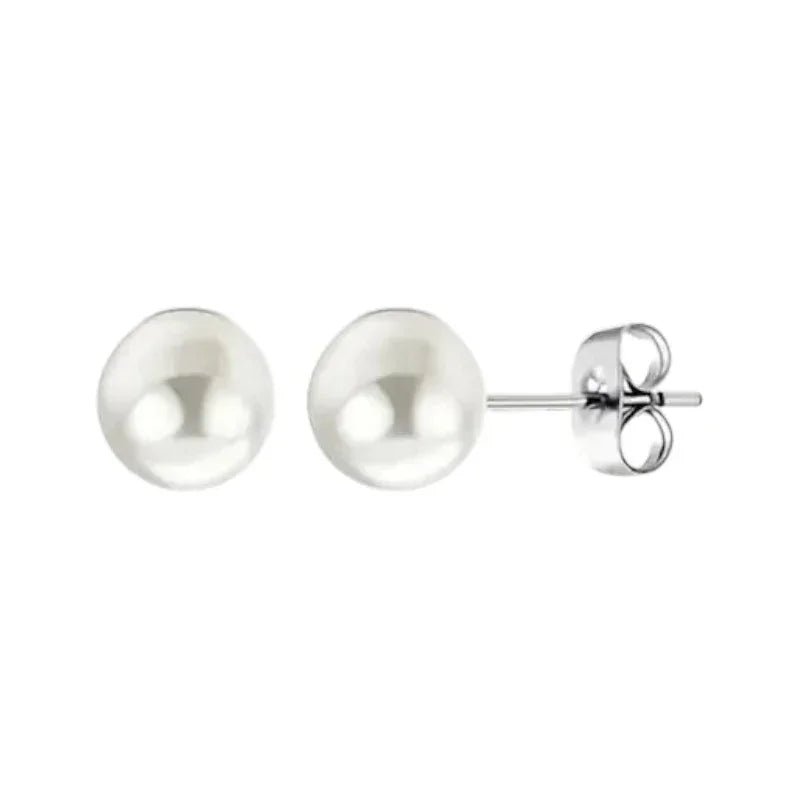 Stalen Witte Parel Oorbellen In Roestvrij Staal - 6mm -