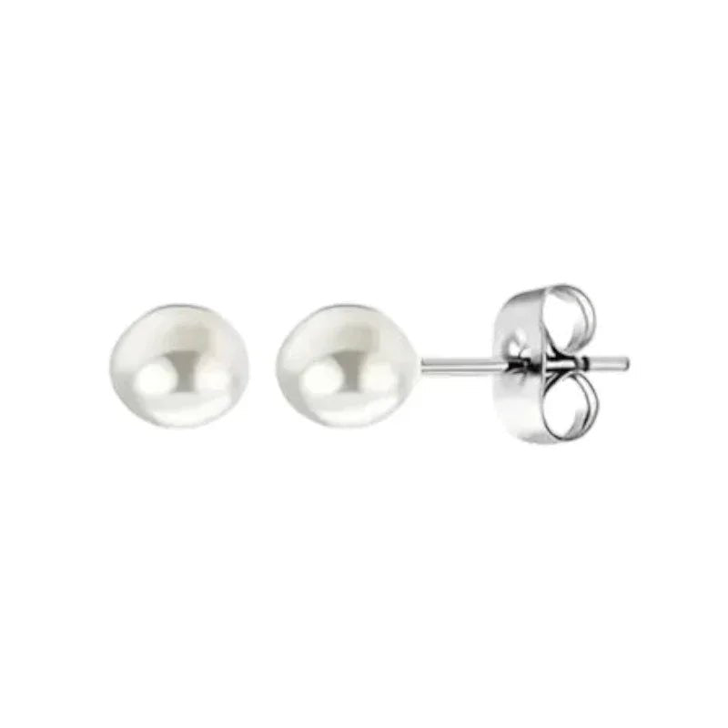 Stalen Witte Parel Oorbellen In Roestvrij Staal - 7mm -