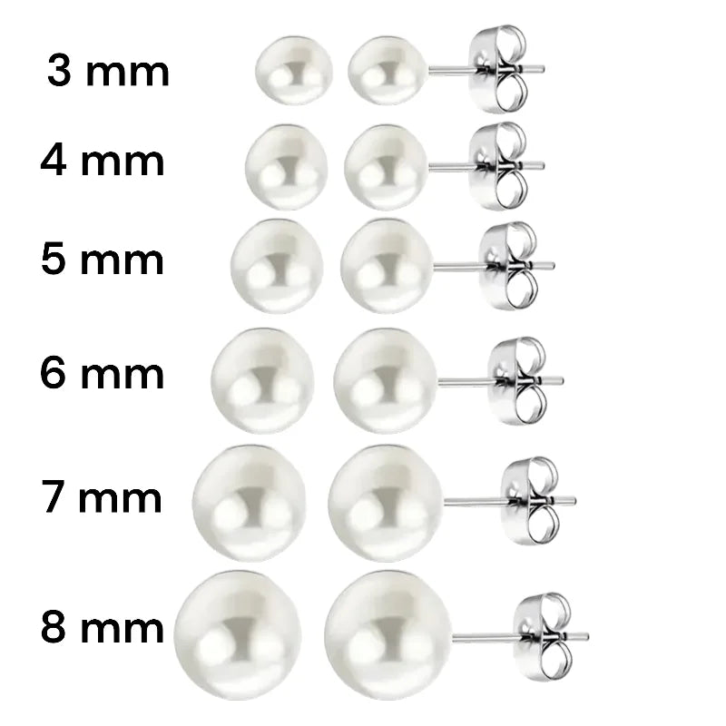 Stalen Witte Parel Oorbellen In Roestvrij Staal - 7mm -