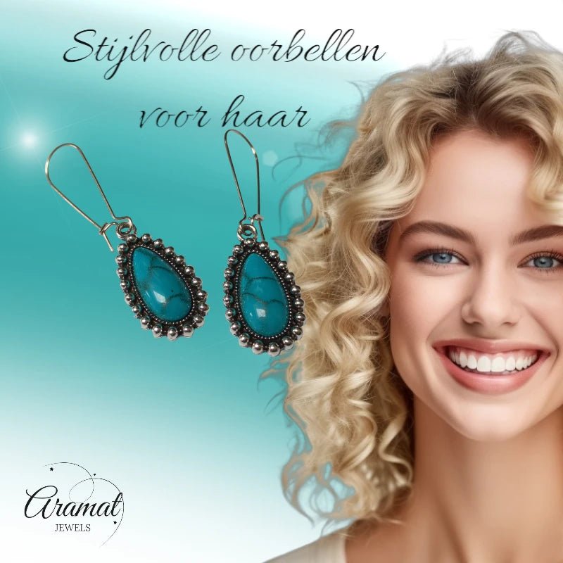 Boho Druppel Oorhangers met Steen - Wit -