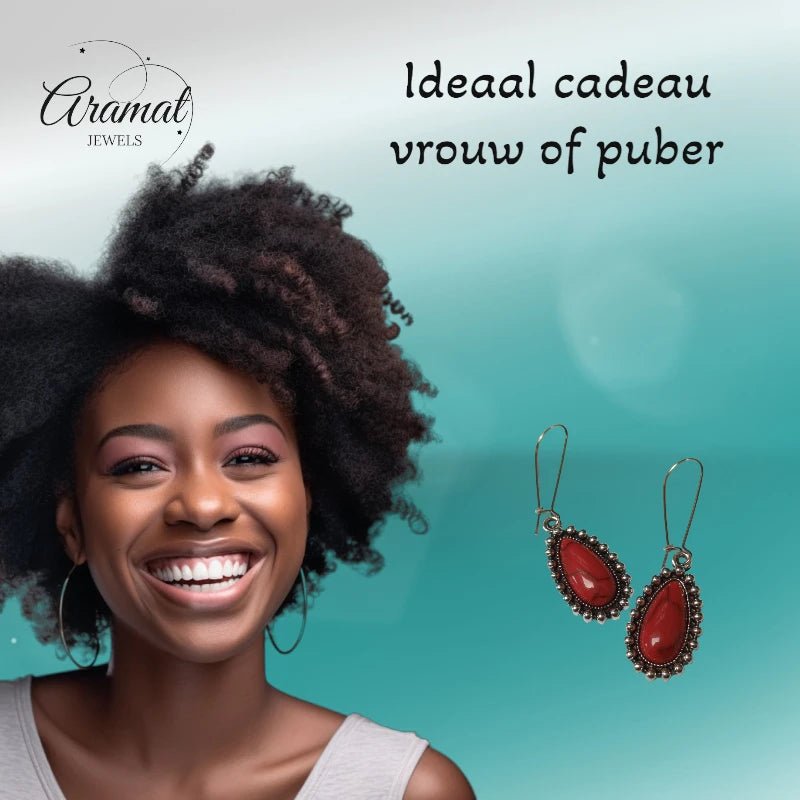 Boho Druppel Oorhangers met Steen - Wit -