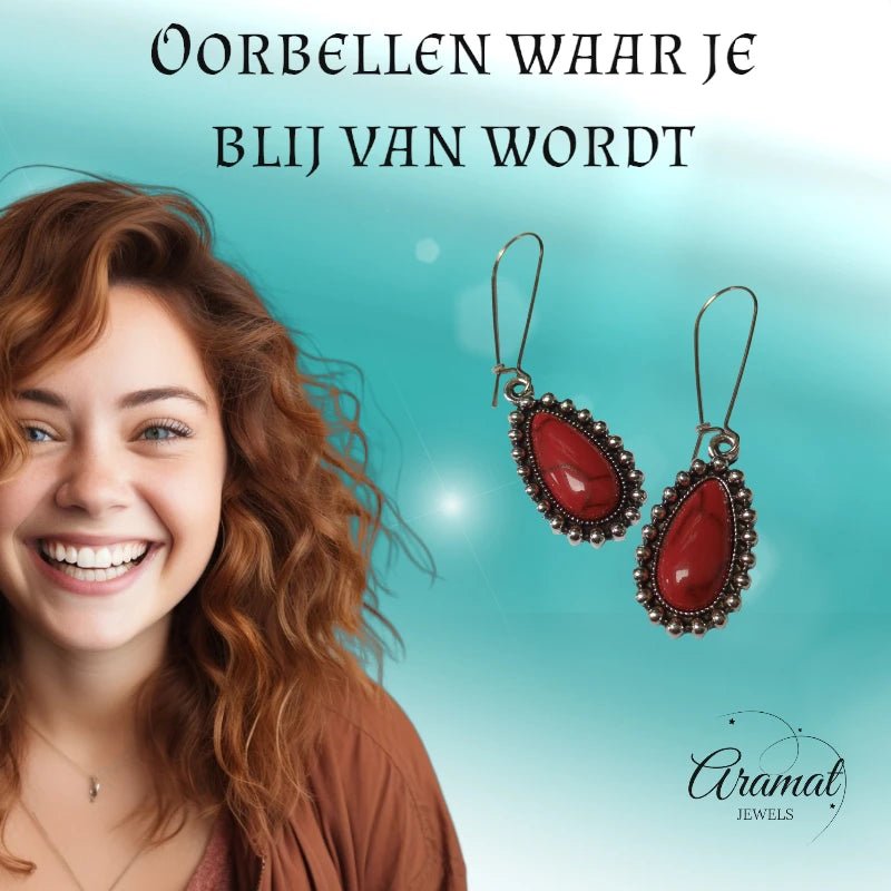 Boho Druppel Oorhangers met Steen - Wit -