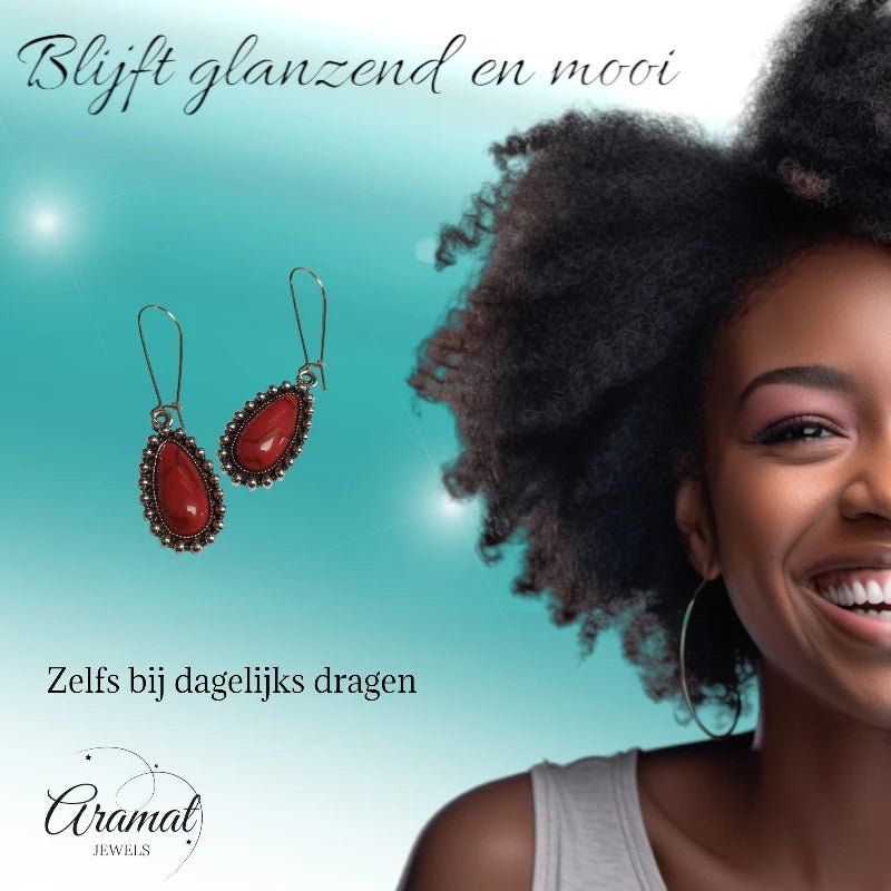 Boho Druppel Oorhangers met Steen - Wit -