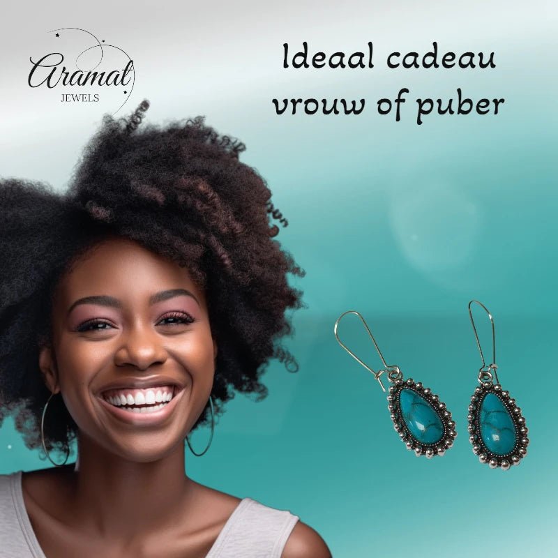 Boho Druppel Oorhangers met Steen - Wit -