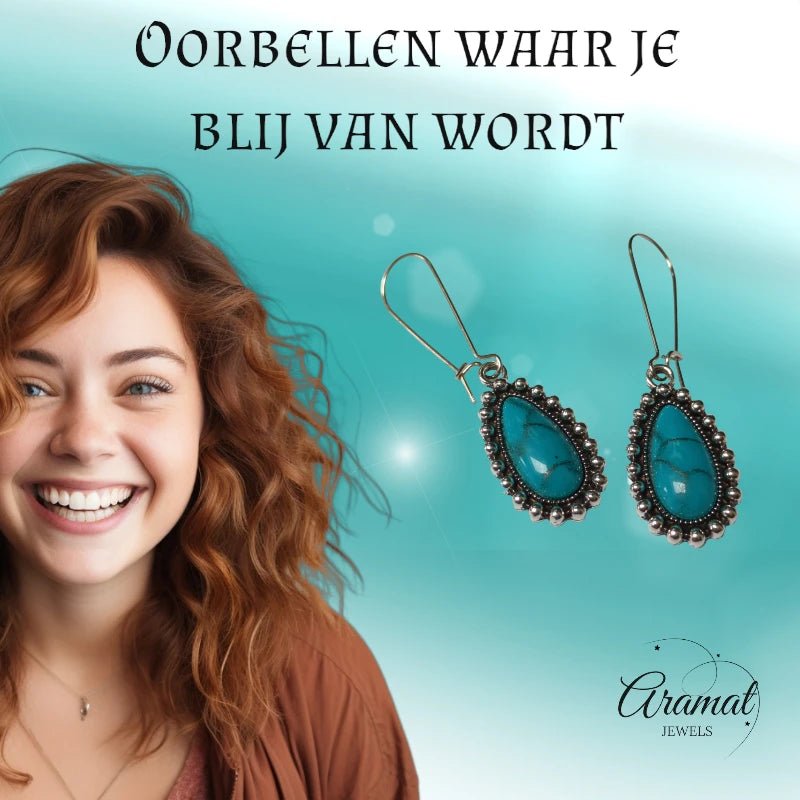 Boho Druppel Oorhangers met Steen - Wit -