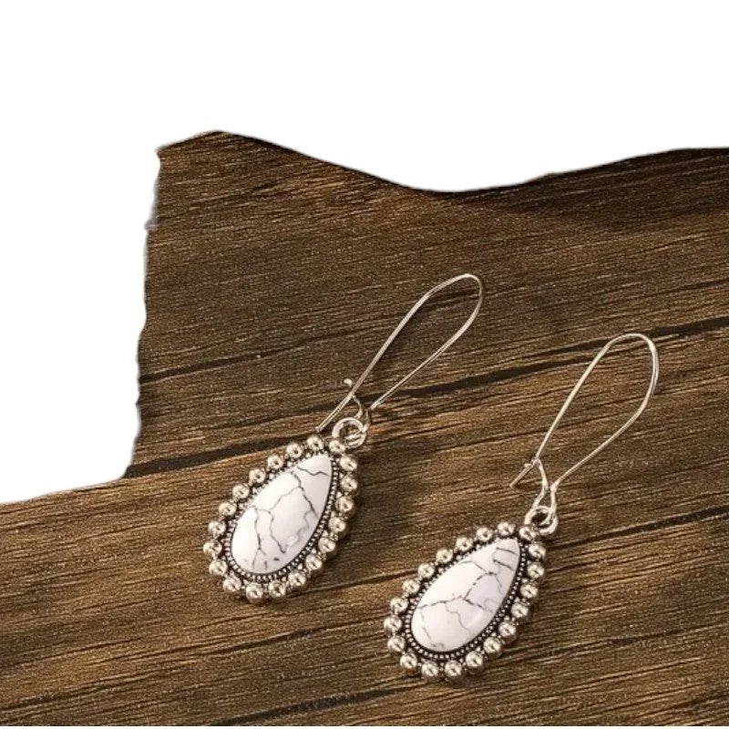 Boho Druppel Oorhangers met Steen - Aqua Blauw -