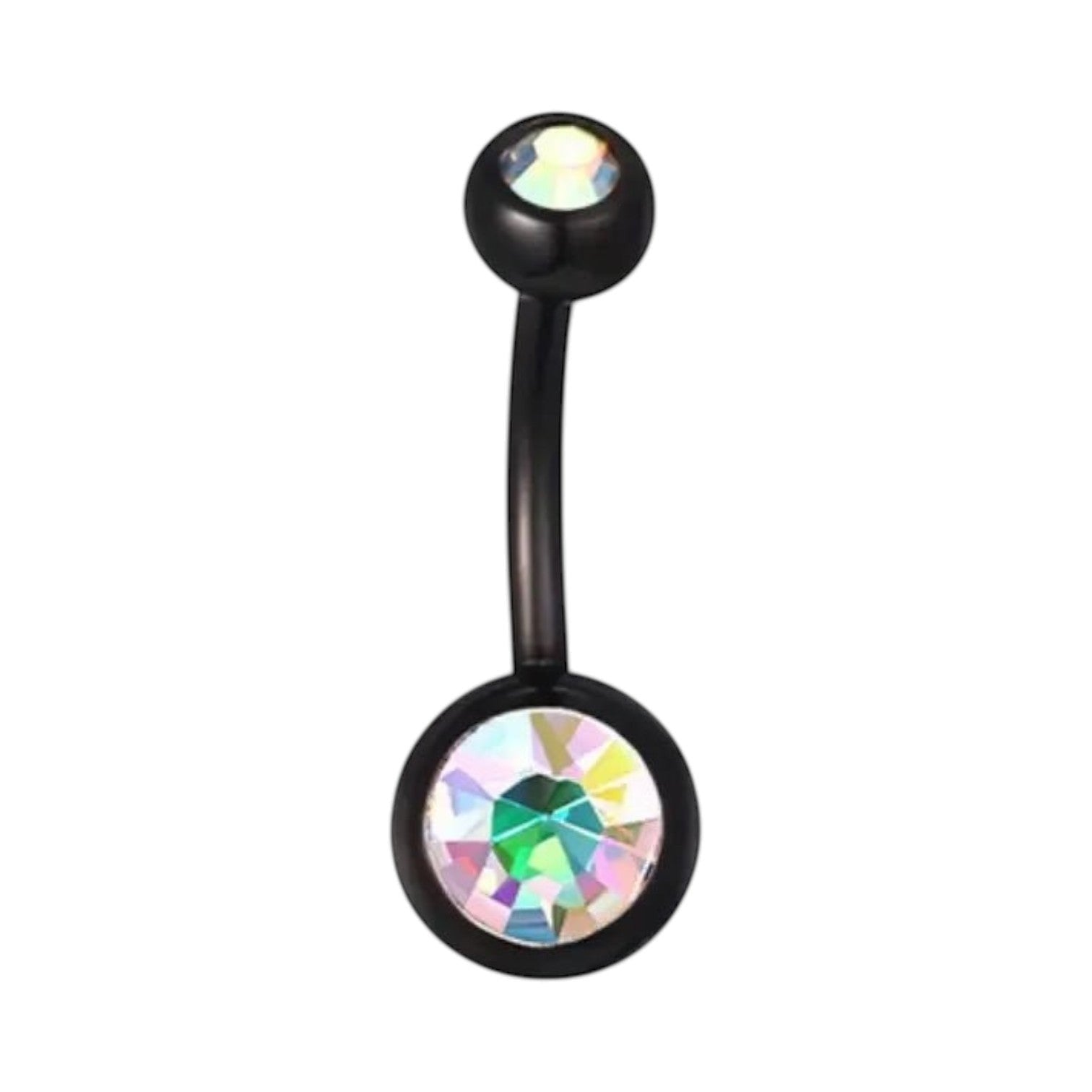 Stijlvolle zwarte Navelpiercing met Zirkonia - AB Transparant - Unisex