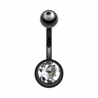 Stijlvolle zwarte Navelpiercing met Zirkonia - AB Transparant - Unisex