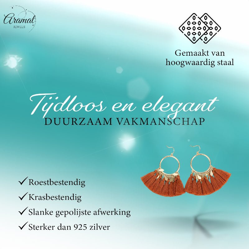 kwastjes Oorhangers met Ruitvormige Bedeltjes - Creme -