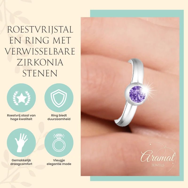 Stalen Ring met Verwisselbare Zirkonia &acirc;&euro;&ldquo; RVS - 19 -