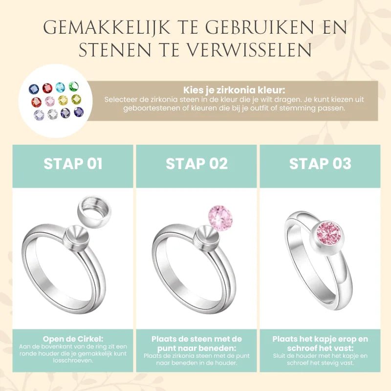 Stalen Ring met Verwisselbare Zirkonia &acirc;&euro;&ldquo; RVS - 19 -