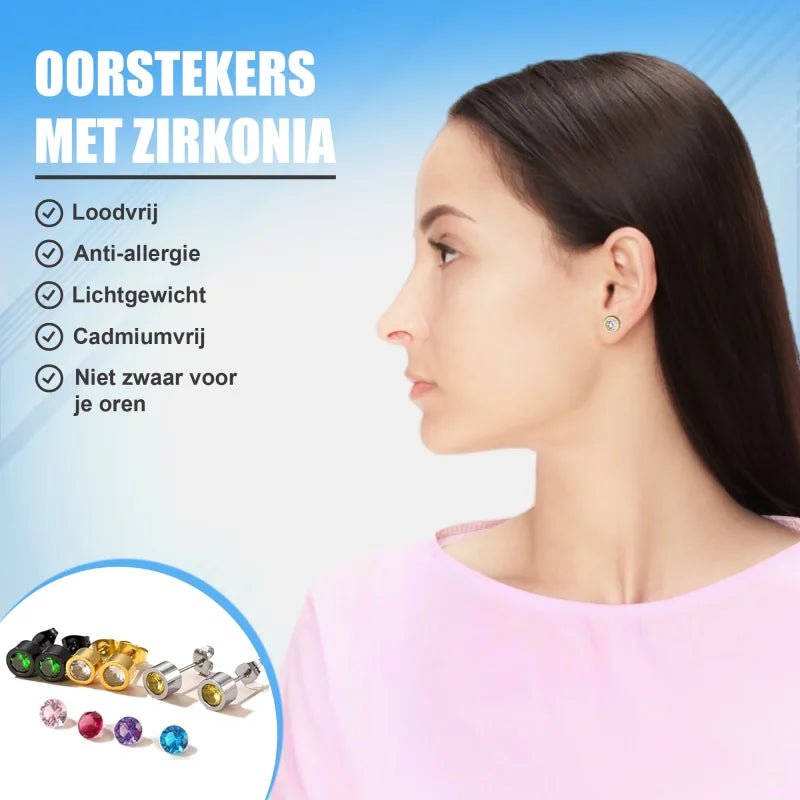 Stalen Oorbellen met Verwisselbare Zirkonia &acirc;&euro;&ldquo; RVS - Zwart -