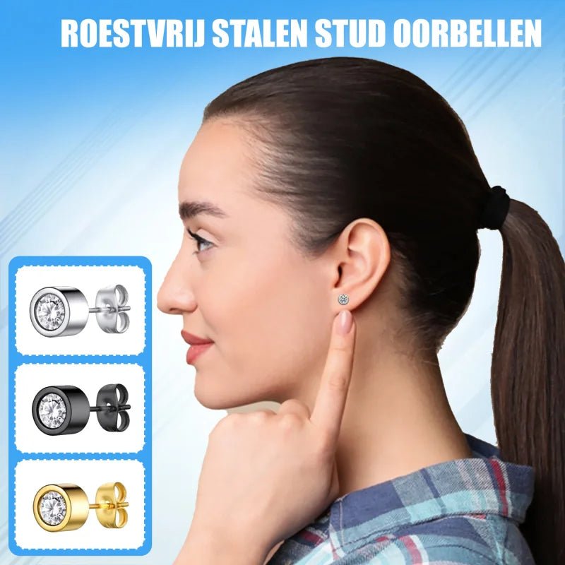 Stalen Oorbellen met Verwisselbare Zirkonia &acirc;&euro;&ldquo; RVS - Goudkleur -