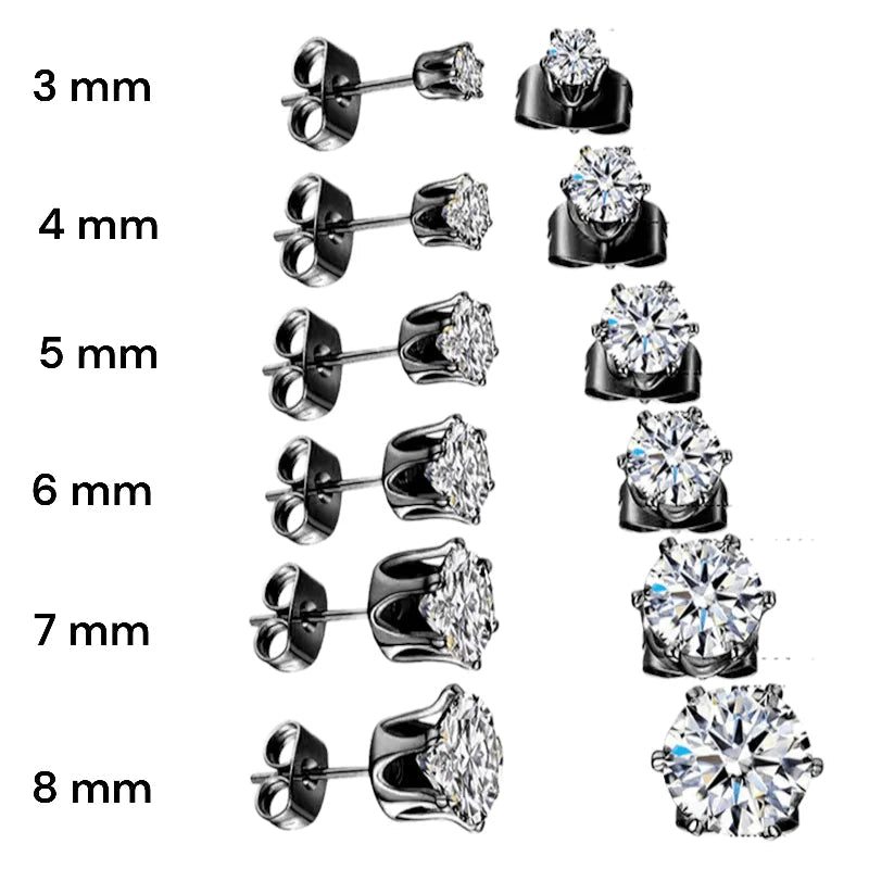 Stalen Zwarte Oorbellen met Transparante Zirkonia - 3mm -